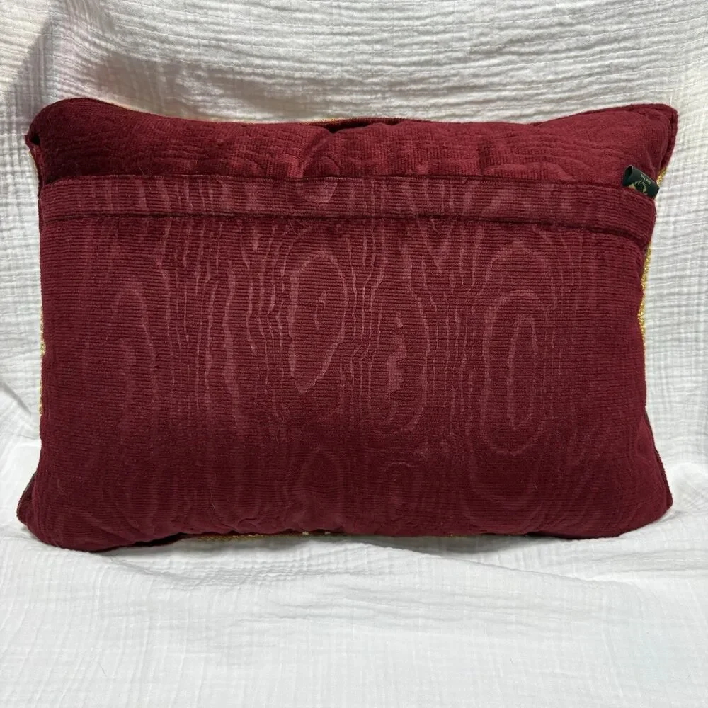 Christmas Tapestry Pillow: Holly Berry Leaf Velvet Accent Pillow (16x12)